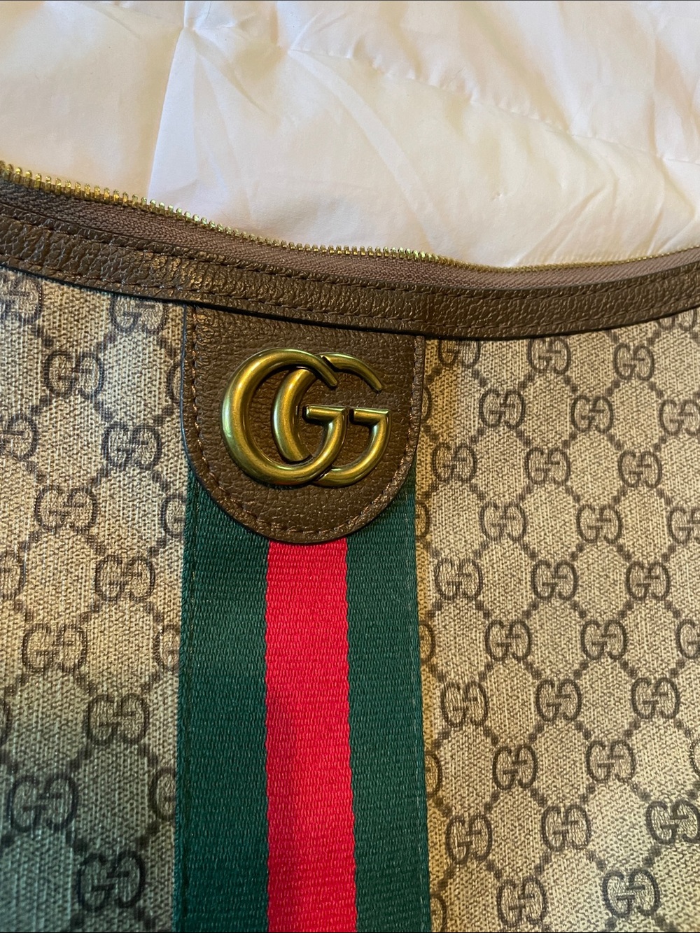 Gucci Brown GG Canvas Shoulder Bag with Green & Red Stripe - Picture 4 of 16